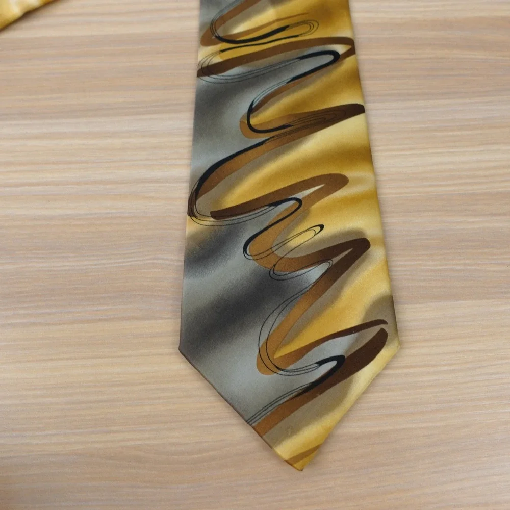 Vintage Silk Tie Mens Gold Gray Psychedelic Art J GARCIA Floating Planes 52
